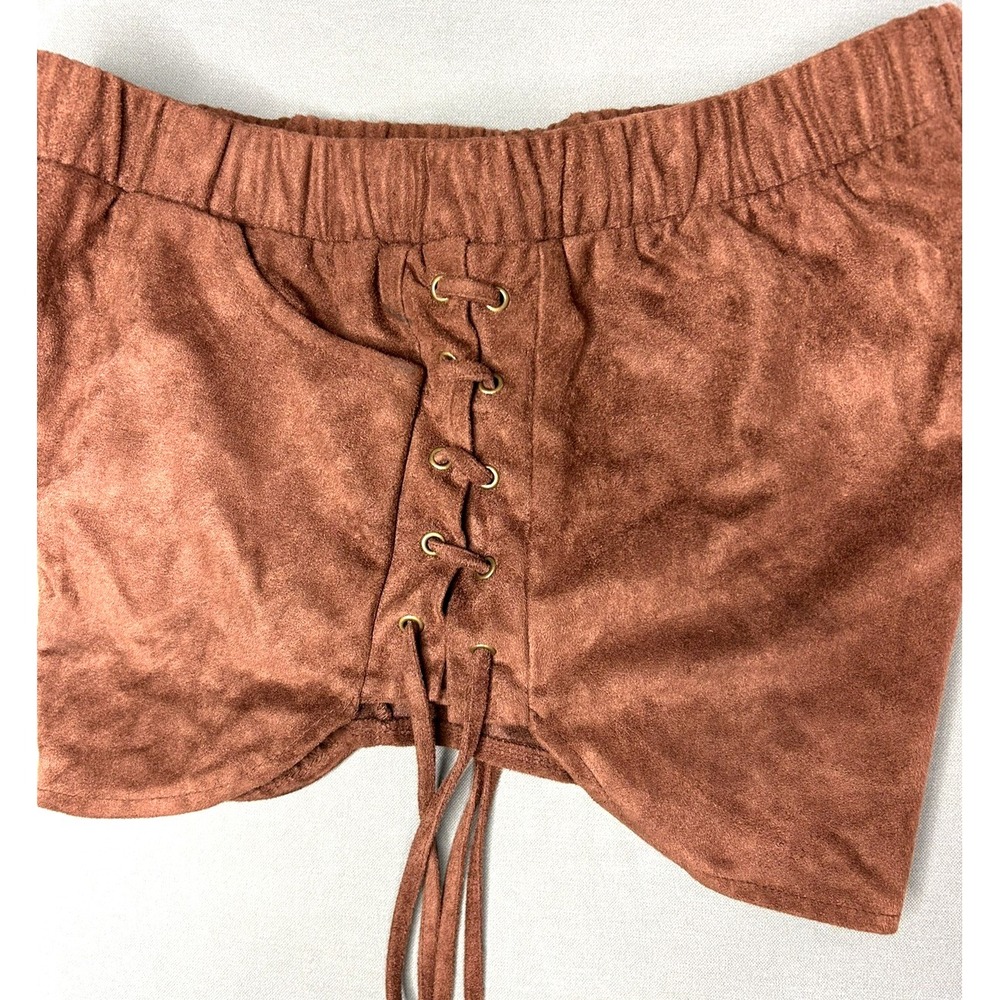 Kendall & Kylie Women's Brown Faux Suede Leather Side Tie Shorts Size M Medium